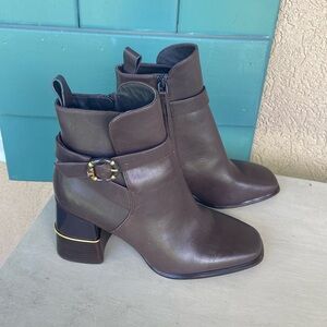 Tory Burch Brown Ankle Boots with Gold Accent
